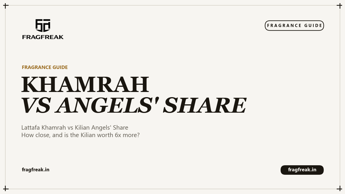 FragFreak cover, Lattafa Khamrah vs Kilian Angels' Share.