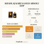 Khadlaj Karus Gold Absolu fragrance profile infographic