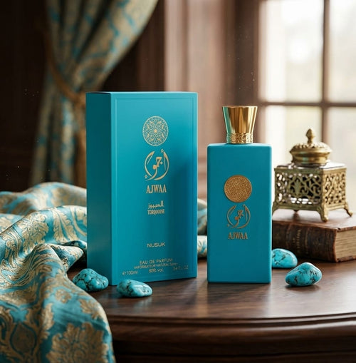 Nusuk Ajwaa Turquoise EDP fresh fruity amber perfume for men